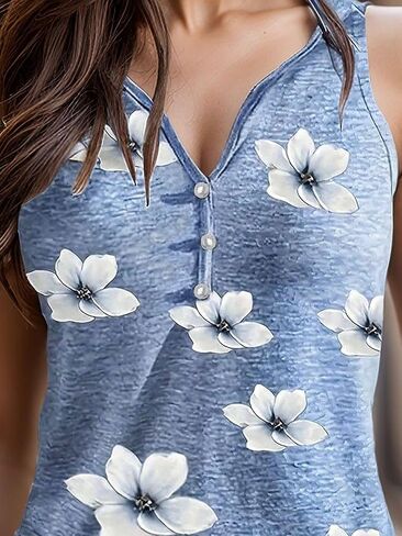 Flamingals Women's V Neck Tank Tops Sleeveless Floral Print Boho Button Front Fitted T Shirts Summer Clothes 2026 in Kuwait