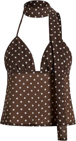 Women's Polka Dots Camisole Tops Tie Front Tie Backless Going Out Top with Ribbon in Kuwait