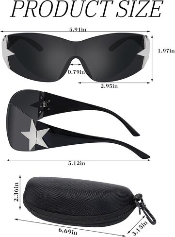 HOVEOX Y2k Sunglasses Rave Glasses 2000s Star Sunglasses Y2k Glasses with Glasses Case 2000s Accessories Outfits for Woman in Kuwait