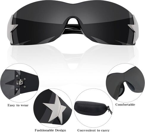 HOVEOX Y2k Sunglasses Rave Glasses 2000s Star Sunglasses Y2k Glasses with Glasses Case 2000s Accessories Outfits for Woman in Kuwait