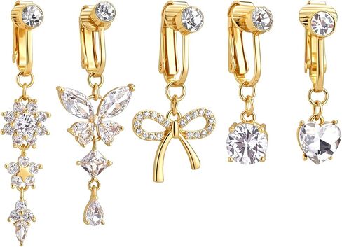 Ymapinc 5Pcs Non Piercing Belly Ring Set, Gold Clip On Fake Button Jewelry, Butterfly Heart Bow Piercing for Women in Kuwait
