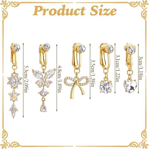 Ymapinc 5Pcs Non Piercing Belly Ring Set, Gold Clip On Fake Button Jewelry, Butterfly Heart Bow Piercing for Women in Kuwait