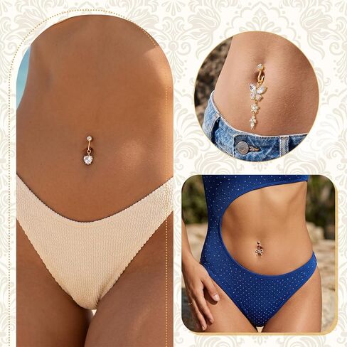 Ymapinc 5Pcs Non Piercing Belly Ring Set, Gold Clip On Fake Button Jewelry, Butterfly Heart Bow Piercing for Women in Kuwait