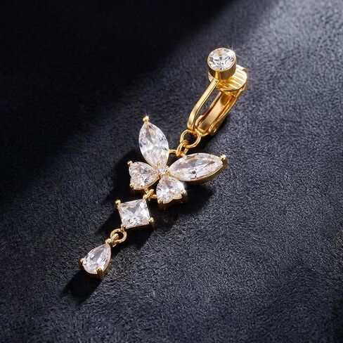 Ymapinc 5Pcs Non Piercing Belly Ring Set, Gold Clip On Fake Button Jewelry, Butterfly Heart Bow Piercing for Women in Kuwait