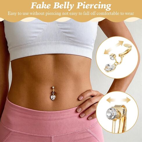 Ymapinc 5Pcs Non Piercing Belly Ring Set, Gold Clip On Fake Button Jewelry, Butterfly Heart Bow Piercing for Women in Kuwait