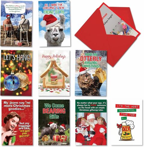 NobleWorks Variety Pack of 10 Christmas Greeting Cards with Envelopes, Adult Cartoon, Humor Holiday Assortment for Men and Women - Naughty is Nice A1255 in Saudi Arabia