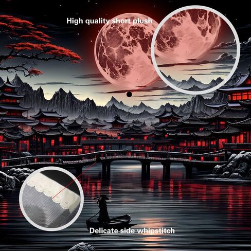 Ine Ive Japanese Landscape Tapestry Cool Red and Black Aesthetic Full Moon Mountain Riverside Wall Tapestries for Men 80x60inch Dark Nature Asian Japan Anime Art Poster for Bedroom Office Dorm Decor in Saudi Arabia