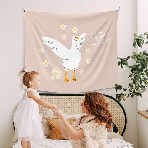 WAITPI Pink Funny Goose Floral Hanging Wall Tapestry for Bedroom, Cute Live Laugh Honk Wall Hanging Room Decor Tapestries for Kids Room Playroom Classroom Dorm Nursery 50x60 inch in Saudi Arabia