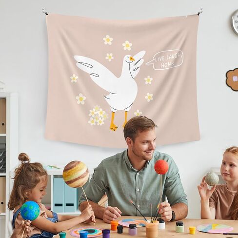 WAITPI Pink Funny Goose Floral Hanging Wall Tapestry for Bedroom, Cute Live Laugh Honk Wall Hanging Room Decor Tapestries for Kids Room Playroom Classroom Dorm Nursery 50x60 inch in Saudi Arabia