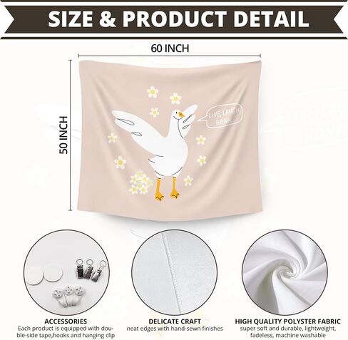 WAITPI Pink Funny Goose Floral Hanging Wall Tapestry for Bedroom, Cute Live Laugh Honk Wall Hanging Room Decor Tapestries for Kids Room Playroom Classroom Dorm Nursery 50x60 inch in Saudi Arabia