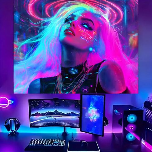 BSFHH Black Light Tapestry – UV Reactive Glow in the Dark Wall Hanging, Long-Haired Woman and Animal Black Light Tapestry, Wall Hanging Fluorescent Art Decoration, Bedroom, or Dorm (white-haired woman, 79"x59") in Saudi Arabia
