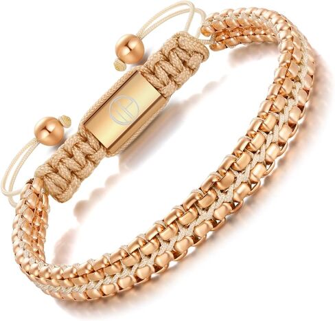 18K Gold Plated Bracelets for Men Stainless Steel Adjustable Mens Gold Bracelet Handcrafted Braided Chain Link Women Bracelet Birthday Jewelry Gift in Saudi Arabia