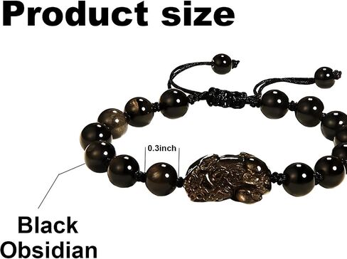 Obsidian Pixiu 8mm mm Feng Shui Beads, Suitable for Men and Women, Stretch Obsidian Bracelet, Bring Wealth, Attract Wealth, Health and Good Luck, Protection Healing Bracelet in Saudi Arabia