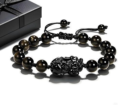 Obsidian Pixiu 8mm mm Feng Shui Beads, Suitable for Men and Women, Stretch Obsidian Bracelet, Bring Wealth, Attract Wealth, Health and Good Luck, Protection Healing Bracelet in Saudi Arabia