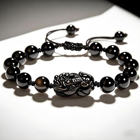 Obsidian Pixiu 8mm mm Feng Shui Beads, Suitable for Men and Women, Stretch Obsidian Bracelet, Bring Wealth, Attract Wealth, Health and Good Luck, Protection Healing Bracelet in Saudi Arabia