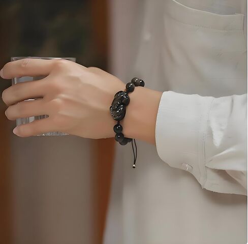 Obsidian Pixiu 8mm mm Feng Shui Beads, Suitable for Men and Women, Stretch Obsidian Bracelet, Bring Wealth, Attract Wealth, Health and Good Luck, Protection Healing Bracelet in Saudi Arabia