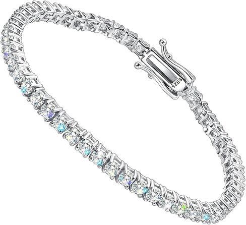 Gem's Beauty Womens Bracelets Moissanite Tennis Bracelets for Women | 18k White Gold Men Bracelets | 925 Sterling Silver Bracelets for Women Gifts | 2mm Moissanite, Size 6" in Saudi Arabia