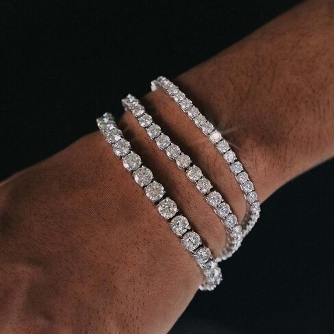 Gem's Beauty Womens Bracelets Moissanite Tennis Bracelets for Women | 18k White Gold Men Bracelets | 925 Sterling Silver Bracelets for Women Gifts | 2mm Moissanite, Size 6" in Saudi Arabia