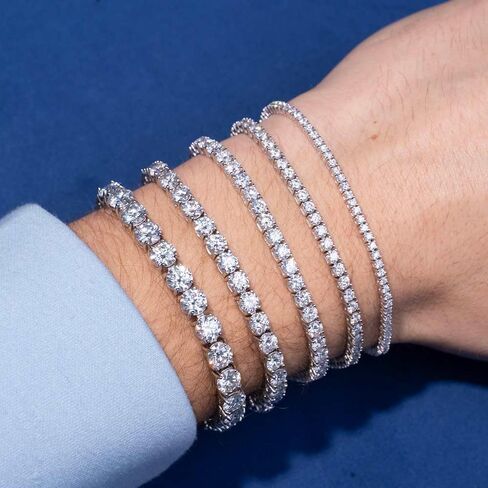 Gem's Beauty Womens Bracelets Moissanite Tennis Bracelets for Women | 18k White Gold Men Bracelets | 925 Sterling Silver Bracelets for Women Gifts | 2mm Moissanite, Size 6" in Saudi Arabia