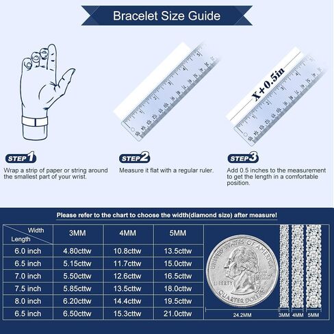 Gem's Beauty Womens Bracelets Moissanite Tennis Bracelets for Women | 18k White Gold Men Bracelets | 925 Sterling Silver Bracelets for Women Gifts | 2mm Moissanite, Size 6" in Saudi Arabia
