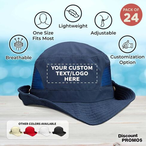 DISCOUNT PROMOS Unisex Custom Stitching Embroidery Bucket Hats with Mesh Sides Set of 6/12/24 - Customizable in Saudi Arabia