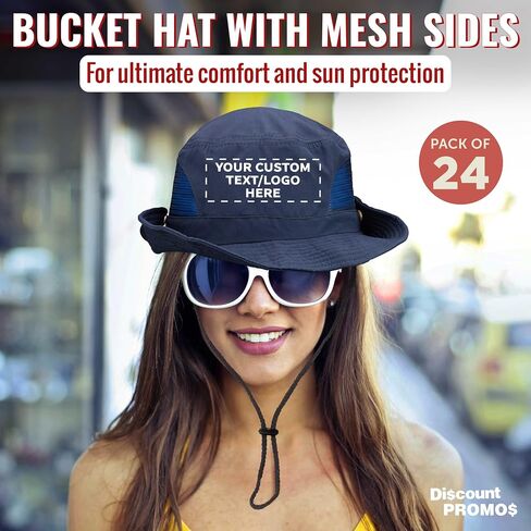 DISCOUNT PROMOS Unisex Custom Stitching Embroidery Bucket Hats with Mesh Sides Set of 6/12/24 - Customizable in Saudi Arabia