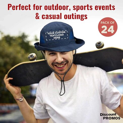 DISCOUNT PROMOS Unisex Custom Stitching Embroidery Bucket Hats with Mesh Sides Set of 6/12/24 - Customizable in Saudi Arabia