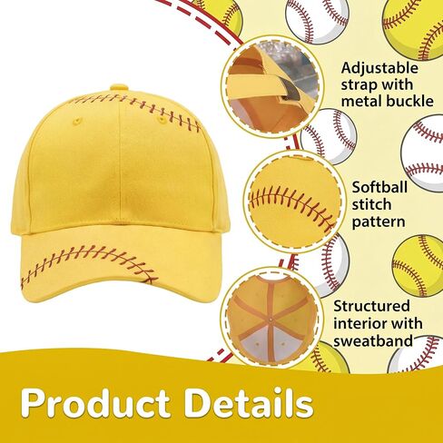 Hercicy 1 Pcs Softball Hat Adjustable Softball Cap for Men and Women Sports Team Gifts Party Favor Yellow, Red in Kuwait