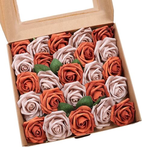 Artificial Flowers 25 Pack Elf Green Faux Foam Roses with Stems, Real Looking Fake Rose for DIY Wedding Bouquets, Bridal Shower Centerpieces, Party Table Decorations, Home Decor in Saudi Arabia
