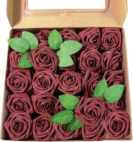 Artificial Flowers 25 Pack Elf Green Faux Foam Roses with Stems, Real Looking Fake Rose for DIY Wedding Bouquets, Bridal Shower Centerpieces, Party Table Decorations, Home Decor in Saudi Arabia