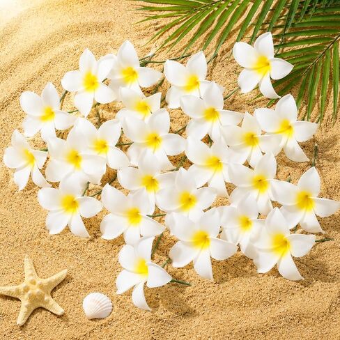 Tigeen 30 Pcs Hawaiian Plumeria Frangipani Artificial Flowers Fake Tropical Flowers with Stems for DIY Birthday Gifts Wedding Home Hawaiian Party Decor Table Centerpiece (Multicolored) in Kuwait