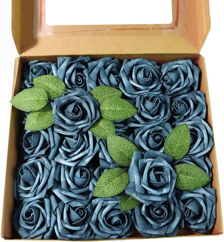 Artificial Flowers 25 Pack Elf Green Faux Foam Roses with Stems, Real Looking Fake Rose for DIY Wedding Bouquets, Bridal Shower Centerpieces, Party Table Decorations, Home Decor in Saudi Arabia