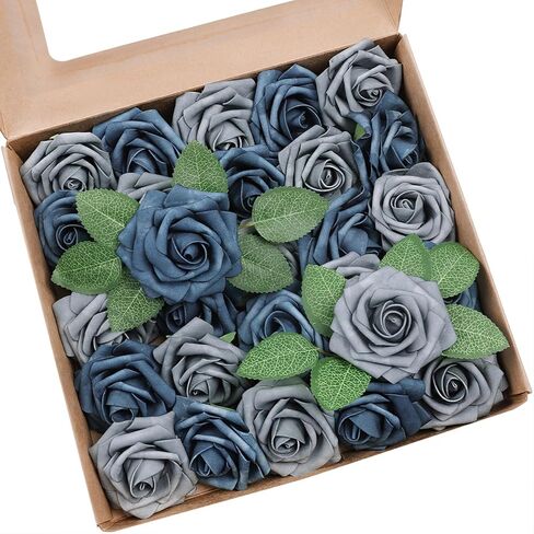 Artificial Flowers 25 Pack Elf Green Faux Foam Roses with Stems, Real Looking Fake Rose for DIY Wedding Bouquets, Bridal Shower Centerpieces, Party Table Decorations, Home Decor in Saudi Arabia