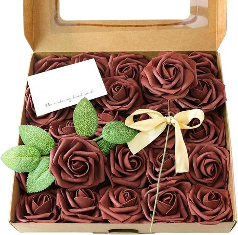 Artificial Flowers 25 Pack Elf Green Faux Foam Roses with Stems, Real Looking Fake Rose for DIY Wedding Bouquets, Bridal Shower Centerpieces, Party Table Decorations, Home Decor in Saudi Arabia