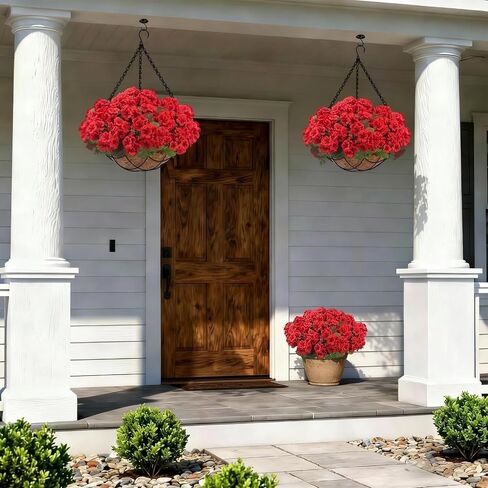 Zythrem 2 Set Artificial Geraniums for Outdoors with Hanging Baskets 16 Pcs Faux Geraniums Outdoor UV Resistant Fake Hanging Plants for Front Porch Garden Balcony Yard Patio Decor in Saudi Arabia