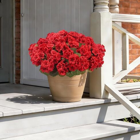 Zythrem 2 Set Artificial Geraniums for Outdoors with Hanging Baskets 16 Pcs Faux Geraniums Outdoor UV Resistant Fake Hanging Plants for Front Porch Garden Balcony Yard Patio Decor in Saudi Arabia