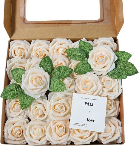 Artificial Flowers 25 Pack Elf Green Faux Foam Roses with Stems, Real Looking Fake Rose for DIY Wedding Bouquets, Bridal Shower Centerpieces, Party Table Decorations, Home Decor in Saudi Arabia