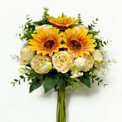 Artificial Sunflower Bouquet with Peony Flowers, Silk Sunflowers Realistic Arrangement for Table Centerpieces, Faux Sunflower Decor for Wedding Home Kitchen Office Vase Decoration in Kuwait