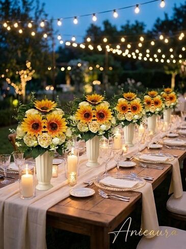 Artificial Sunflower Bouquet with Peony Flowers, Silk Sunflowers Realistic Arrangement for Table Centerpieces, Faux Sunflower Decor for Wedding Home Kitchen Office Vase Decoration in Kuwait