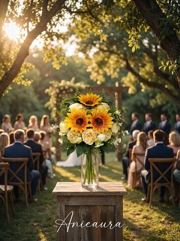 Artificial Sunflower Bouquet with Peony Flowers, Silk Sunflowers Realistic Arrangement for Table Centerpieces, Faux Sunflower Decor for Wedding Home Kitchen Office Vase Decoration in Kuwait