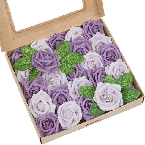 Artificial Flowers 25 Pack Elf Green Faux Foam Roses with Stems, Real Looking Fake Rose for DIY Wedding Bouquets, Bridal Shower Centerpieces, Party Table Decorations, Home Decor in Saudi Arabia