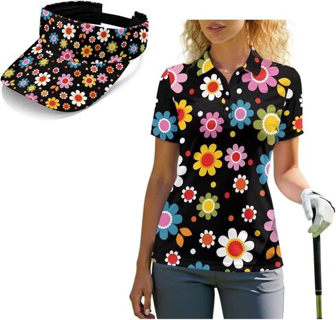 POLERO Womens Golf Shirt and Sun Visor Short Sleeve Tennis Tops for Women Moisture Wicking Golf Outfits in Saudi Arabia