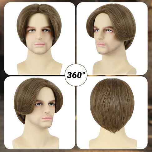 Mens Wig Short Straight Boy Wigs Ash Brown Middle Part Heat Resistant Synthetic Men Wig for Daily Cosplay Costume Halloween Party (Ash Brown) in Saudi Arabia