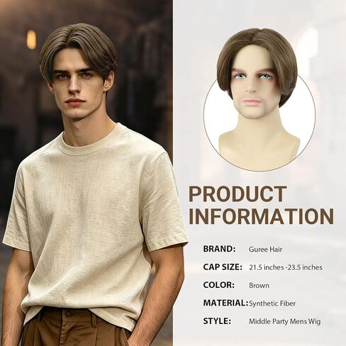 Mens Wig Short Straight Boy Wigs Ash Brown Middle Part Heat Resistant Synthetic Men Wig for Daily Cosplay Costume Halloween Party (Ash Brown) in Saudi Arabia