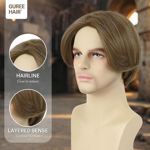 Mens Wig Short Straight Boy Wigs Ash Brown Middle Part Heat Resistant Synthetic Men Wig for Daily Cosplay Costume Halloween Party (Ash Brown) in Saudi Arabia