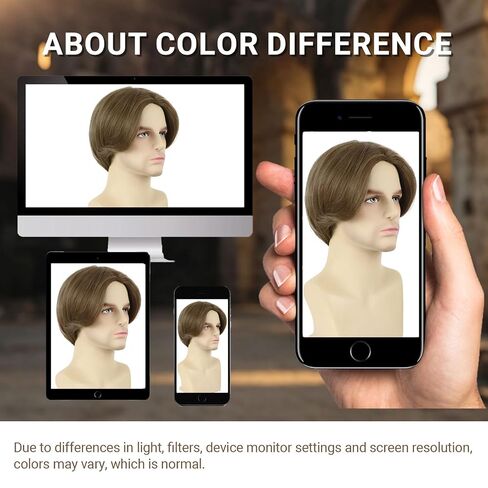 Mens Wig Short Straight Boy Wigs Ash Brown Middle Part Heat Resistant Synthetic Men Wig for Daily Cosplay Costume Halloween Party (Ash Brown) in Saudi Arabia