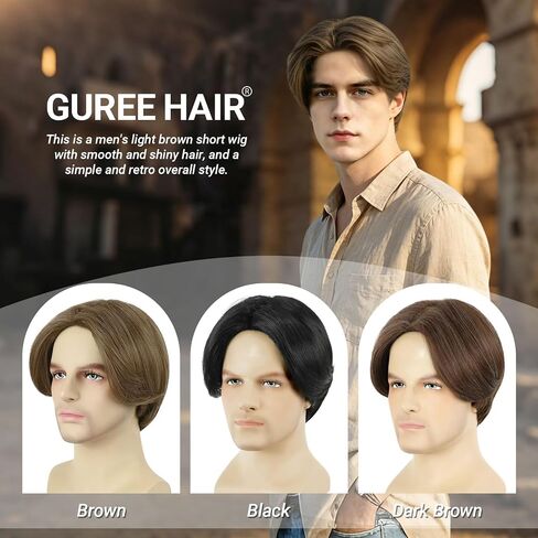 Mens Wig Short Straight Boy Wigs Ash Brown Middle Part Heat Resistant Synthetic Men Wig for Daily Cosplay Costume Halloween Party (Ash Brown) in Saudi Arabia