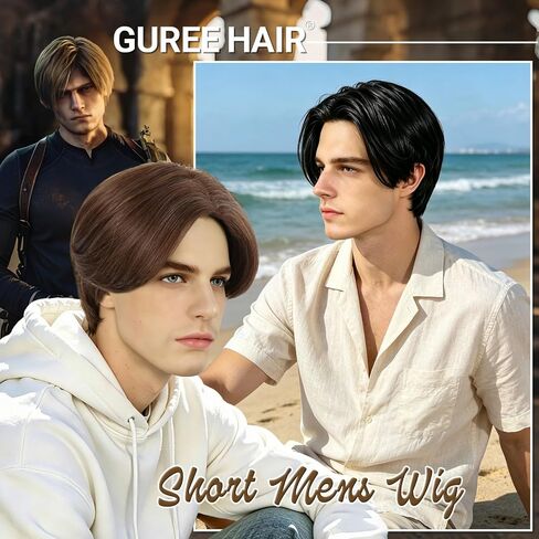 Mens Wig Short Straight Boy Wigs Ash Brown Middle Part Heat Resistant Synthetic Men Wig for Daily Cosplay Costume Halloween Party (Ash Brown) in Saudi Arabia