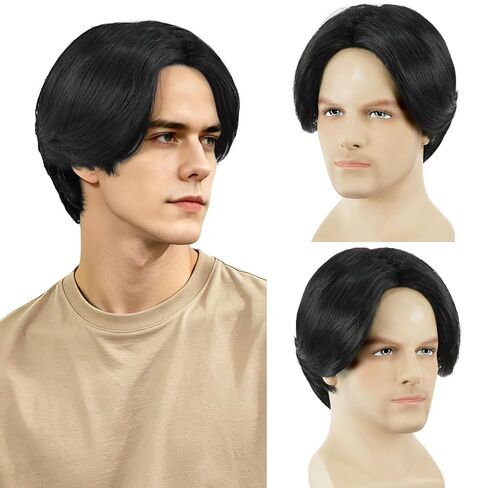Mens Wig Short Straight Boy Wigs Ash Brown Middle Part Heat Resistant Synthetic Men Wig for Daily Cosplay Costume Halloween Party (Ash Brown) in Saudi Arabia