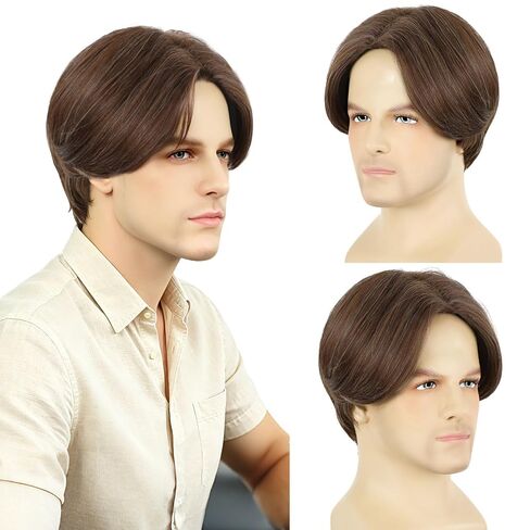 Mens Wig Short Straight Boy Wigs Ash Brown Middle Part Heat Resistant Synthetic Men Wig for Daily Cosplay Costume Halloween Party (Ash Brown) in Saudi Arabia